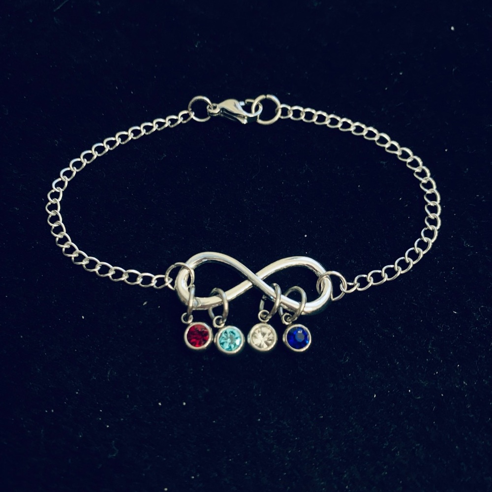 Infinity Chain bracelet with family birthstone charms